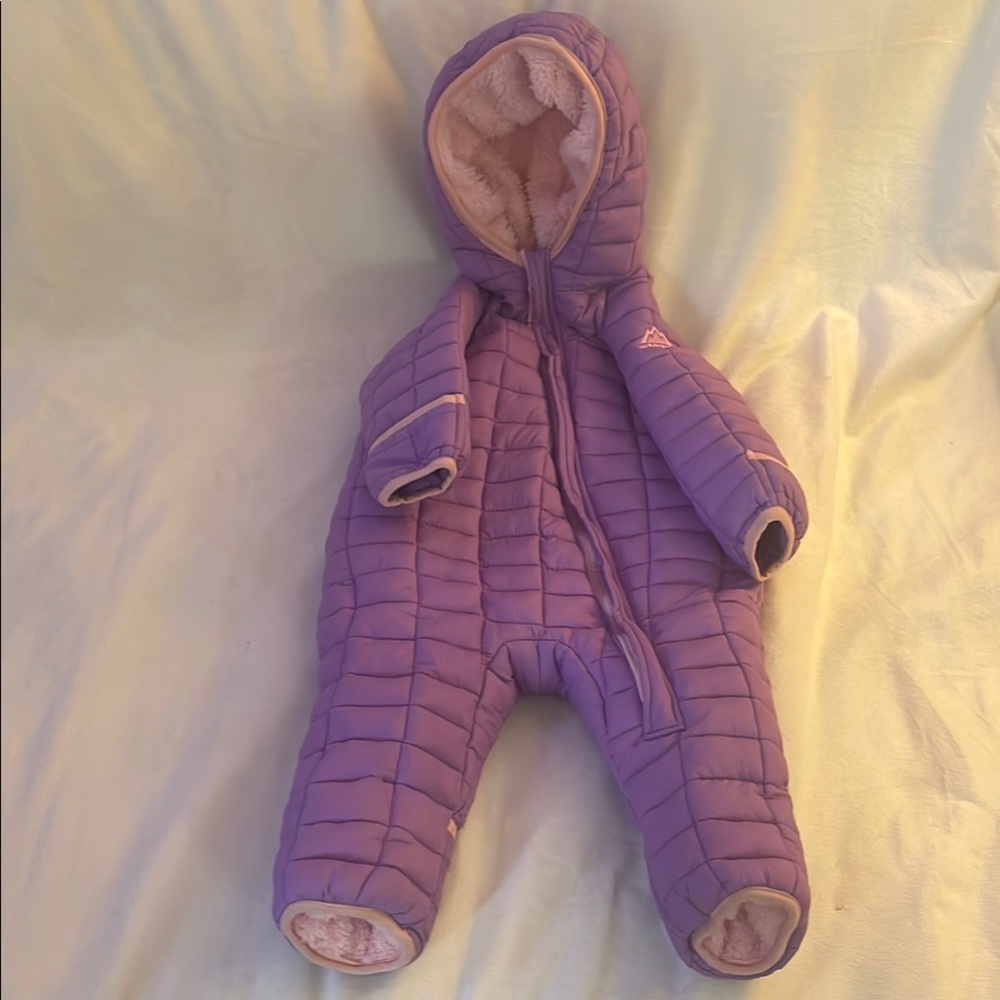 NWOT Purple Puffer Onesie Snowsuit with Hood SNOZU